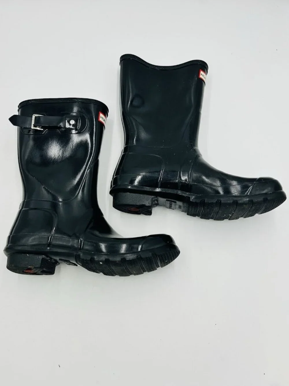 Hunter Black Original Short Buckle Rain Boots Gloss Women’s US 8